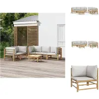 vidaXL 6-tlg. Garten-Lounge-Set mit Hellgrauen Kissen Bambus - Gartenmöbel-Sets