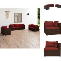 vidaXL 7-tlg. Garten-Lounge-Set mit Kissen Poly Rattan Braun - Gartenmöbel-Sets