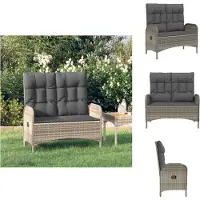vidaXL Gartenbank mit Liegefunktion und Kissen 107 cm Poly Rattan Grau - Gartenbänke