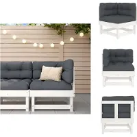vidaXL Ecksofa mit Kissen Weiß Massivholz Kiefer - Gartensofaelemente