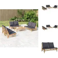 vidaXL 5-tlg. Garten-Lounge-Set mit Dunkelgrauen Kissen Bambus - Gartenmöbel-Sets