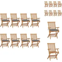 vidaXL Gartenstühle mit Grauen Kissen 8 Stk. Massivholz Teak - Gartenstühle