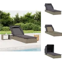 vidaXL Sonnenliege mit Faltdach Grau 213x63x97 cm Poly Rattan - Sonnenliegen