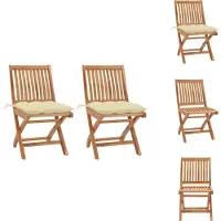 vidaXL Gartenstühle 2 Stk. mit Cremeweißen Kissen Massivholz Teak - Gartenstühle