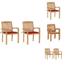 vidaXL Gartenstühle 2 Stk. mit Roten Kissen Massivholz Teak - Gartenstühle