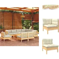 vidaXL 10-tlg. Garten-Lounge-Set mit Creme Kissen Massivholz Kiefer - Gartenmöbel-Sets