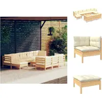 vidaXL 11-tlg. Garten-Lounge-Set mit Creme Kissen Massivholz Kiefer - Gartenmöbel-Sets