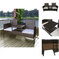 vidaXL Gartensofa 2-Sitzer mit Teetisch Poly Rattan Braun - Gartenbänke