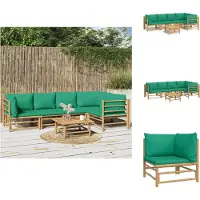 vidaXL 6-tlg. Garten-Lounge-Set mit Grünen Kissen Bambus - Gartenmöbel-Sets