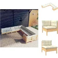 vidaXL 10-tlg. Garten-Lounge-Set mit Creme Kissen Kiefernholz - Gartenmöbel-Sets