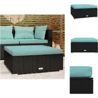 vidaXL Garten-Fußhocker mit Kissen Schwarz 70x70x30 cm Poly Rattan - Gartensofaelemente