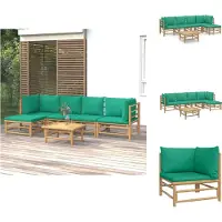 vidaXL 6-tlg. Garten-Lounge-Set mit Grünen Kissen Bambus - Gartenmöbel-Sets