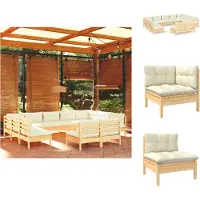 vidaXL 11-tlg. Garten-Lounge-Set mit Creme Kissen Massivholz Kiefer - Gartenmöbel-Sets