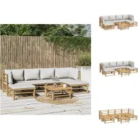 vidaXL 7-tlg. Garten-Lounge-Set mit Hellgrauen Kissen Bambus - Gartenmöbel-Sets