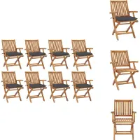 vidaXL Klappbare Gartenstühle mit Kissen 8 Stk. Massivholz Teak - Gartenstühle