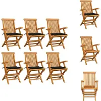 vidaXL Gartenstühle mit Schwarzen Kissen 6 Stk. Massivholz Teak - Gartenstühle