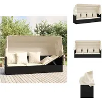 vidaXL Outdoor-Loungebett mit Dach und Kissen Schwarz Poly Rattan - Sonnenliegen