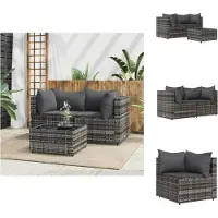 vidaXL 3-tlg. Garten-Lounge-Set mit Kissen Grau Poly Rattan - Gartensofas