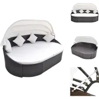 vidaXL Outdoor-Loungebett mit Dach Poly Rattan Braun - Gartenbetten