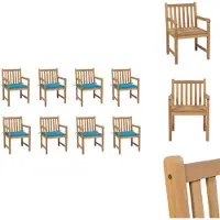 vidaXL Gartenstühle 8 Stk. mit Blauen Kissen Massivholz Teak - Gartenstühle