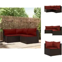 vidaXL 3-tlg. Garten-Lounge-Set mit Kissen Braun Poly Rattan - Gartensofas
