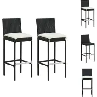 vidaXL Garten-Barhocker mit Kissen 2 Stk. Schwarz Poly Rattan - Gartenstühle