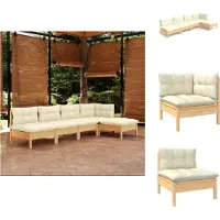 vidaXL 5-tlg. Garten-Lounge-Set mit Creme Kissen Kiefernholz - Gartenmöbel-Sets