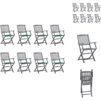 vidaXL Klappbare Gartenstühle 8 Stk. mit Kissen Massivholz Akazie - Gartenstühle