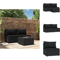 vidaXL 3-tlg. Garten-Lounge-Set mit Kissen Schwarz Poly Rattan - Gartensofas