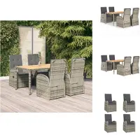 vidaXL 5-tlg. Garten-Essgruppe mit Kissen Grau Poly Rattan - Gartenstühle