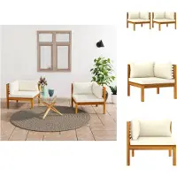 vidaXL Ecksofas 2 Stk. mit Cremeweißen Kissen Massivholz Akazie - Gartensofaelemente