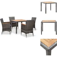 vidaXL 5-tlg. Garten-Essgruppe mit Auflagen Poly Rattan Grau - Gartenmöbel-Sets