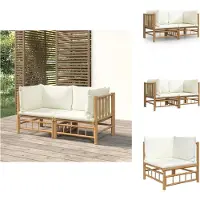 vidaXL Garten-Ecksofas mit Cremeweißen Kissen 2 Stk. Bambus - Gartenmöbel-Sets