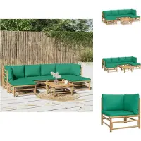 vidaXL 7-tlg. Garten-Lounge-Set mit Grünen Kissen Bambus - Gartenmöbel-Sets