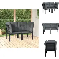 vidaXL Garten-Eckstühle mit Kissen 2 Stk. Schwarz & Grau Poly Rattan - Gartensofaelemente