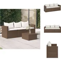 vidaXL Gartensofa 3-Sitzer mit Kissen Braun Poly Rattan - Gartensofas