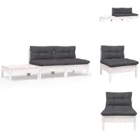 vidaXL 3-tlg. Garten-Lounge-Set mit Kissen Weiß Kiefer Massivholz - Gartensofaelemente
