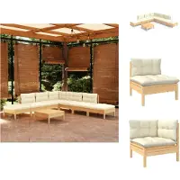 vidaXL 8-tlg. Garten-Lounge-Set mit Creme Kissen Kiefernholz - Gartenmöbel-Sets