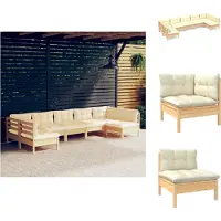 vidaXL 7-tlg. Garten-Lounge-Set mit Creme Kissen Massivholz Kiefer - Gartenmöbel-Sets