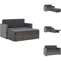 vidaXL 2-tlg. Garten-Lounge-Set mit Auflagen Poly Rattan Grau - Gartenmöbel-Sets