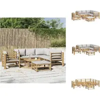 vidaXL 8-tlg. Garten-Lounge-Set mit Kissen Hellgrau Bambus - Gartenmöbel-Sets