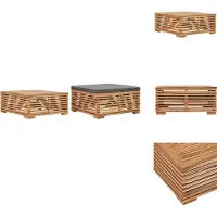 vidaXL Gartentisch und Fußhocker Set mit Dunkelgrauem Kissen Teakholz - Gartensofaelemente