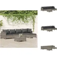 vidaXL 6-tlg. Garten-Lounge-Set mit Kissen Grau Poly Rattan - Gartenmöbel-Sets