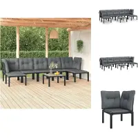 vidaXL 8-tlg. Garten-Lounge-Set Schwarz und Grau Poly Rattan - Gartenmöbel-Sets