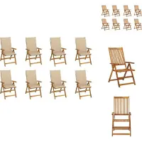 vidaXL Klappbare Gartenstühle mit Kissen 8 Stk. Massivholz Akazie - Gartenstühle