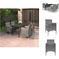 vidaXL 5-tlg. Garten-Essgruppe mit Auflagen Poly Rattan und Glas - Gartenmöbel-Sets