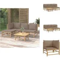 vidaXL 5-tlg. Garten-Lounge-Set mit Kissen Taupe Bambus - Gartenmöbel-Sets
