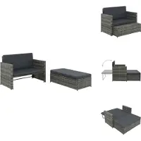 vidaXL 2-tlg. Garten-Lounge-Set mit Auflagen Poly Rattan Grau - Gartensofas