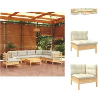 vidaXL 8-tlg. Garten-Lounge-Set mit Creme Kissen Massivholz Kiefer - Gartenmöbel-Sets