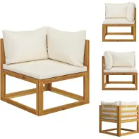 vidaXL Modular-Ecksofa mit Cremeweißen Kissen Akazie Massivholz - Gartensofaelemente